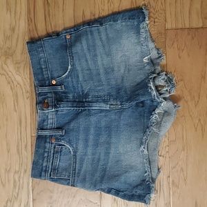 Madewell The Perfect Jean Short 27 Denim Frayed Hem Shorts Blue High Rise Shorts